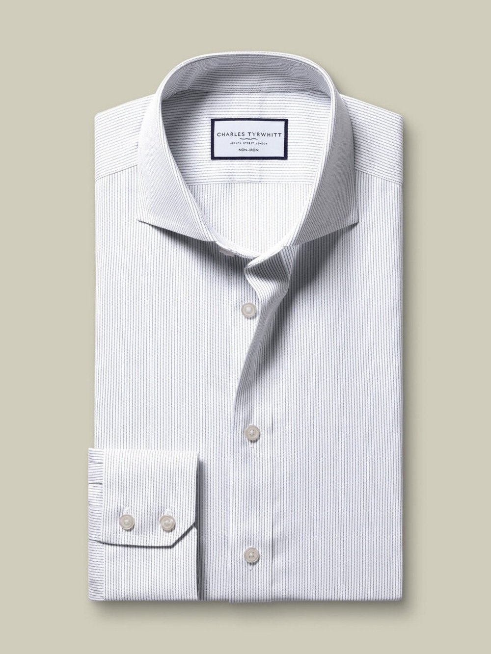 Charles Tyrwhitt White/Blue Pinstripe Dress Shirt - Men's Slim Fit 15 1/2